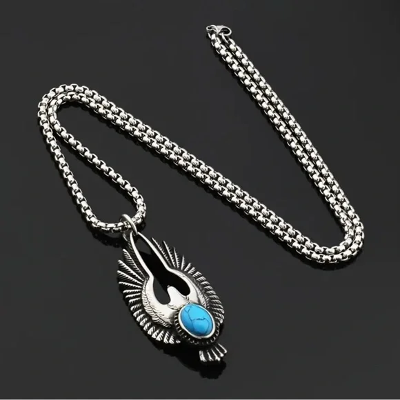 Silver and Turquoise Pendant Necklace - Picture 5 of 7